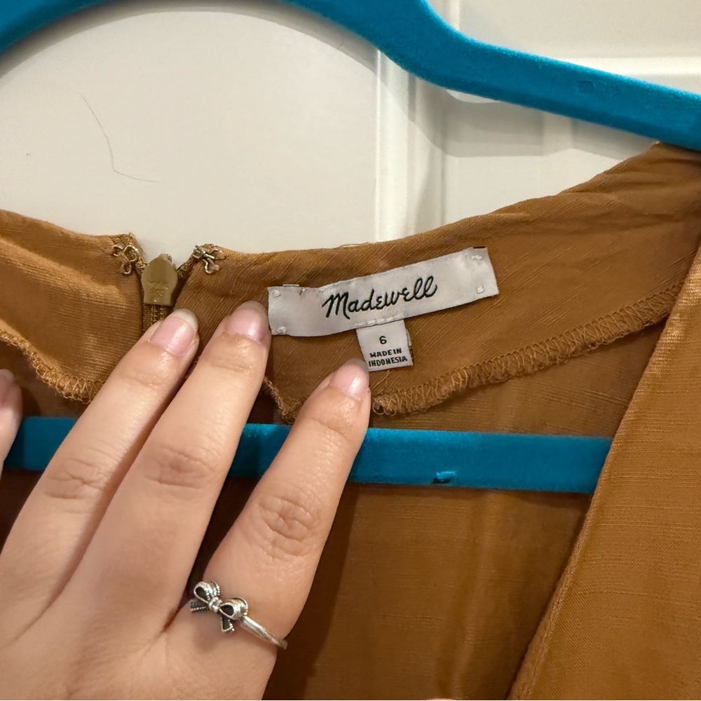 Madewell Linen-Blend Dolman Sleeve Tie-Waist Midi Dress Toffee/Mustard size 6 - Picture 3 of 11